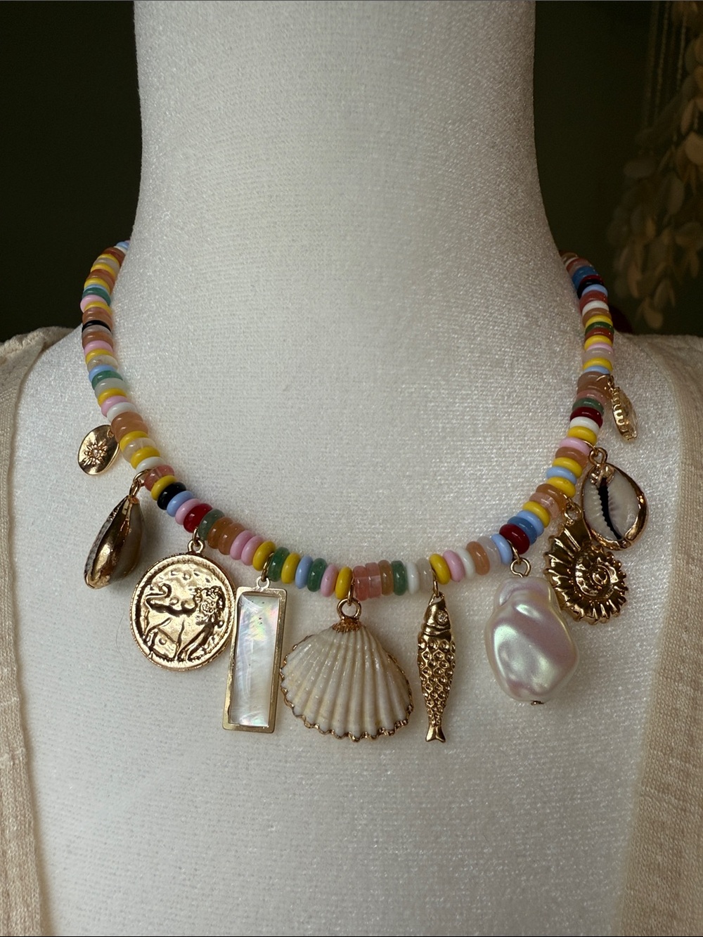 Multicolor Beaded Shell & Charm Necklace - Women Jewelry